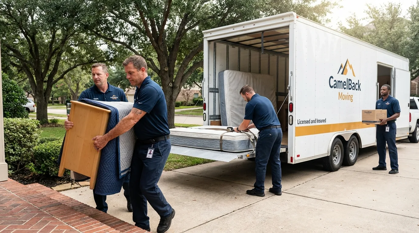 Crew loading residential truck for cross-state move from Laguna Hills, CA