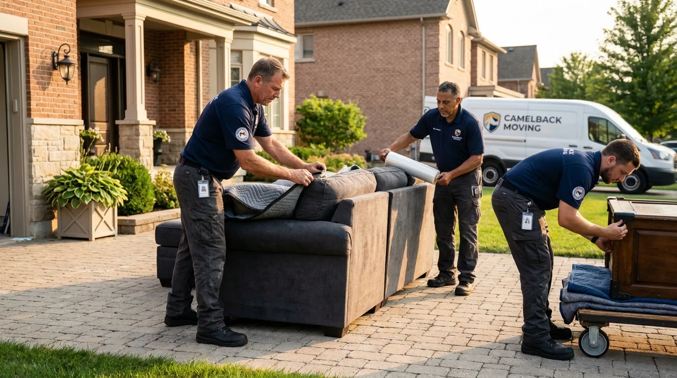 Large estate moving crew wrapping furniture in Laguna Hills, CA